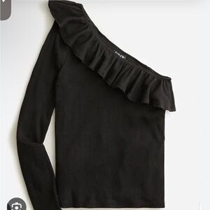 J.Crew One-shoulder ruffleneck top in vintage rib BM318 Sz M Cotton Blend